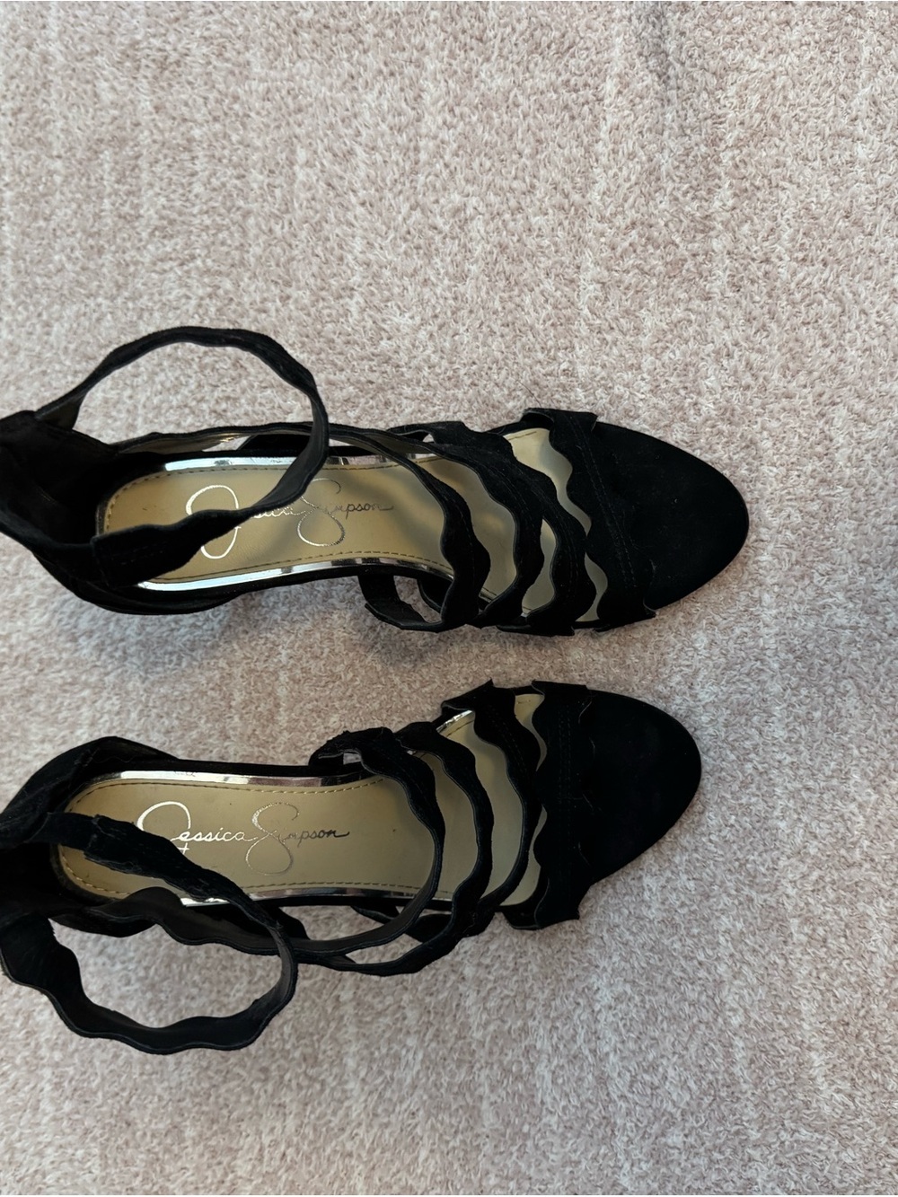 Jessica Simpson Black Wavy Strap Suede Heels